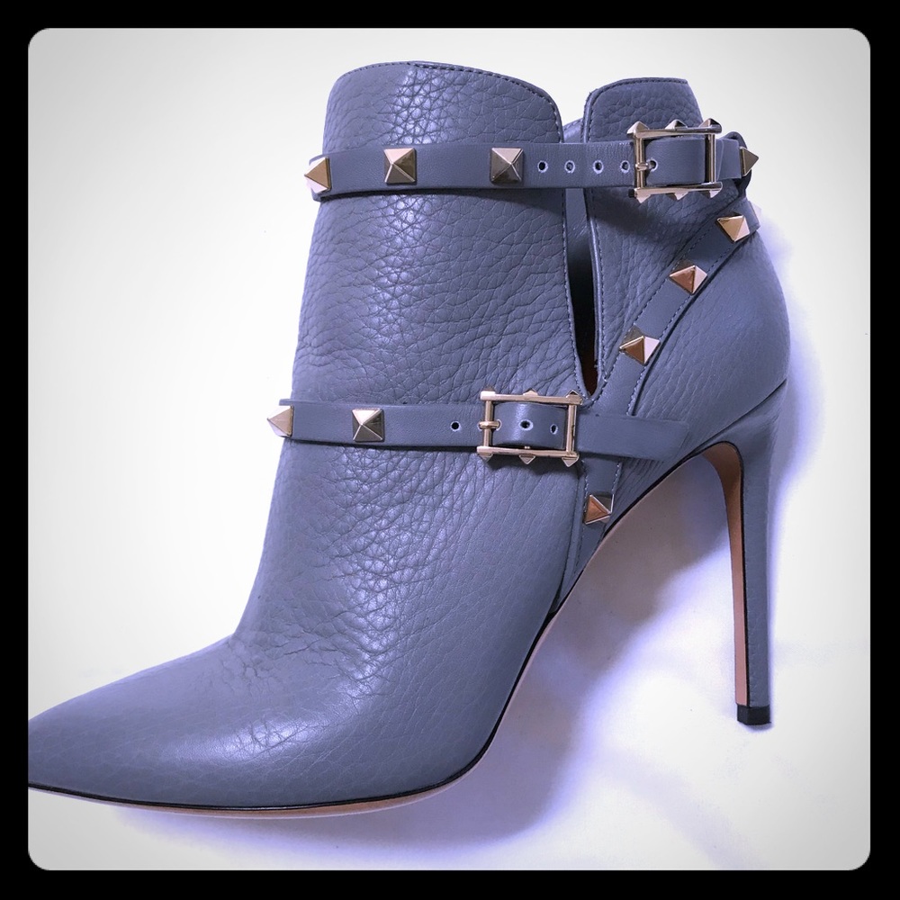 Valentino grey leather studded booties size 38